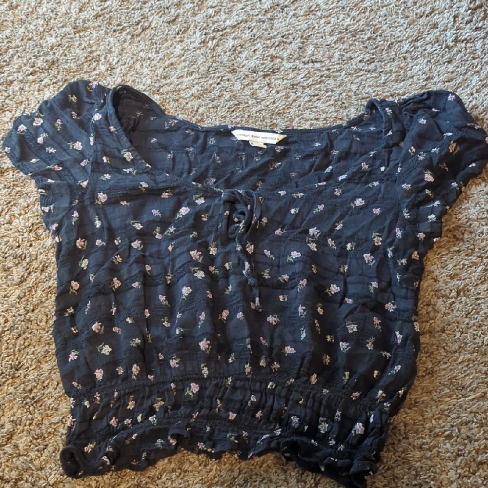 American Eagle Outfitters Blue Smocked Blouse with Peter Pan Collar